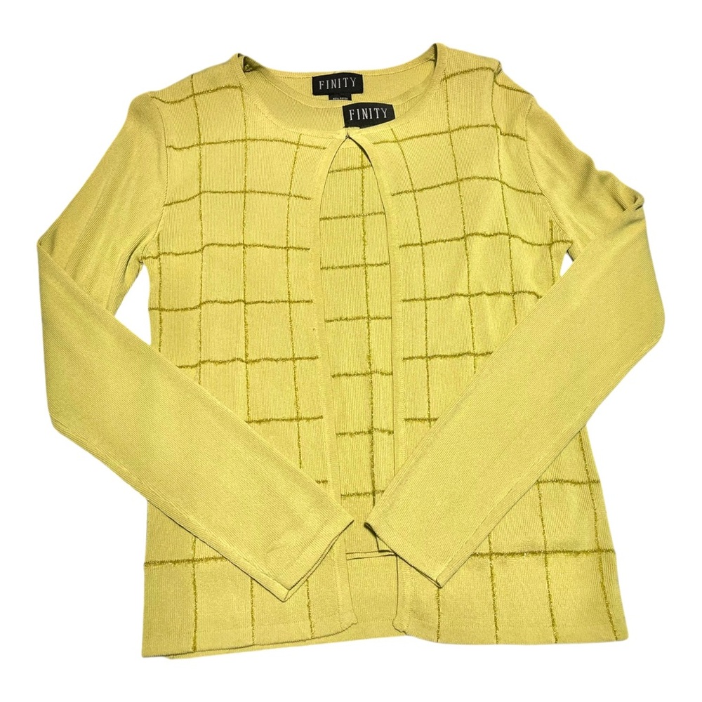 Vintage Finity NWT Fitted Y2K Cardigan & Tank Set Metallic Grid Size Small Moss
